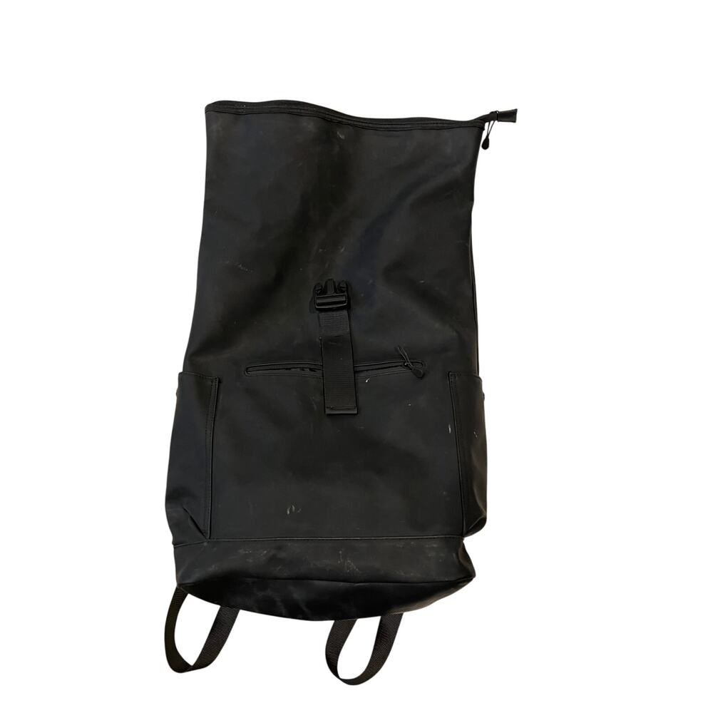 Top Loading Drawstring Faux Leather Black Backpack